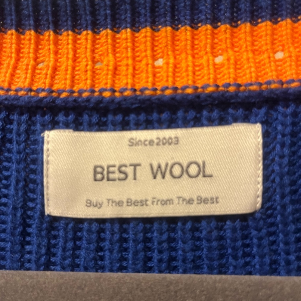 Best Wool Men's Blue and Orange‎ V-Neck Sweater. Sz Small. Baseball/Mets - Picture 2 of 6